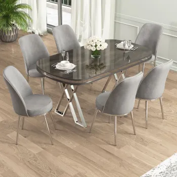 Set masa si scaune (7 piese), Hanah Home, Lai, Antracit / Crom / Gri imagine