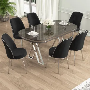 Set masa si scaune (7 piese), Hanah Home, Lai, Antracit / Crom / Negru imagine