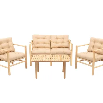Set masa si scaune de gradina 4 piese, Meya Dekor, My028, Lemn, Natural / Crema imagine