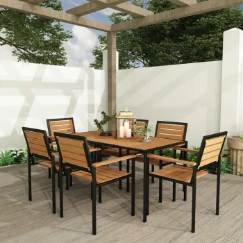 Set masa si scaune de gradina 7 piese, Hanah Home, CPT7707-150, Maro imagine