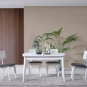 Set masa si scaune extensibile (4 bucati), Fairfax, Milla, Alb imagine