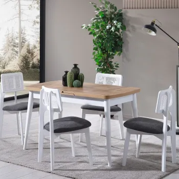 Set masa si scaune extensibile (4 bucati), Fairfax, Milla, Alb / Natural imagine