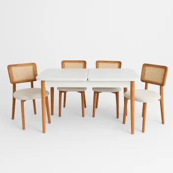 Set masa si scaune extensibile (5 bucati), Fairfax, Natura, Alb lemn / Stejar imagine