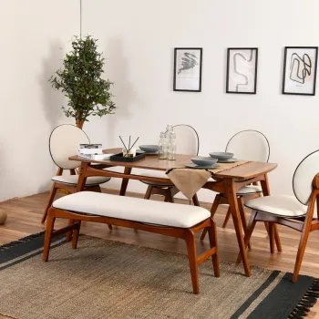 Set Masa si Scaune, Vow Chair, Touch (4S-1B), Lemn de carpen, Maro/Crem imagine