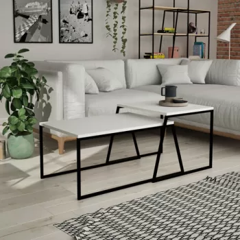 Set masuta de cafea, Decortie, Pal Orta Sehpa, Alb negru imagine