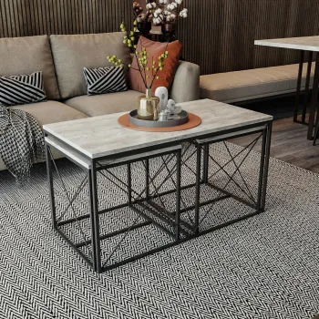 Set masuta de cafea, Kalune Design, Defne, PAL, Gri deschis / Negru imagine