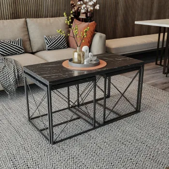 Set masuta de cafea, Kalune Design, Defne, PAL, Negru imagine