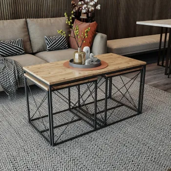 Set masuta de cafea, Kalune Design, Defne, PAL, Pin Atlantic / Negru imagine