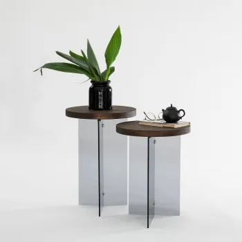 Set masuta de cafea, Neostill, Serenity 2, Sticla temperata, Nuc / Gri inchis imagine