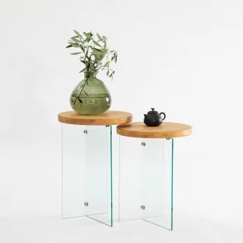 Set masuta de cafea, Neostill, Serenity 2, Sticla temperata, Stejar / Transparent imagine