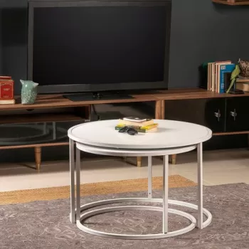 Set masute 2 piese, Hadley, Tambur, Alb imagine