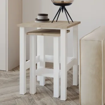 Set masute 2 piese, Hanah Home, Gina 2, PAL, Stejar alb / safir imagine
