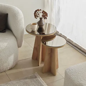 Set masute 2 piese, Hanah Home, Luna 2, Bronz / Stejar Safir imagine