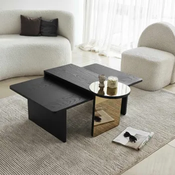 Set masute 2 piese, Hanah Home, Luna, PAL, Negru/Bronz imagine