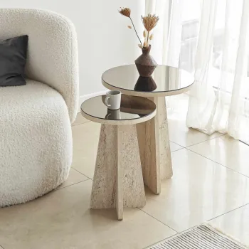 Set masute 2 piese, Hanah Home, Luna, PAL, Travertine / Bronze imagine