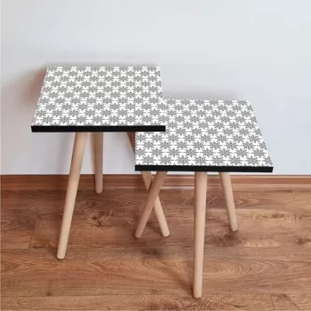 Set masute 2 piese, Leona, 2SHP10, Alb negru imagine