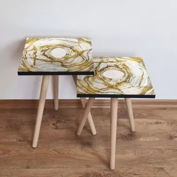 Set masute 2 piese, Leona, 2SHP101, Bej / Auriu imagine