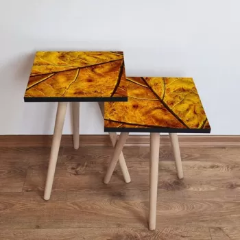 Set masute 2 piese, Leona, 2SHP105, Mustar / Maro imagine