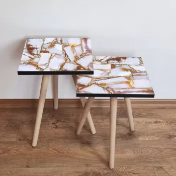 Set masute 2 piese, Leona, 2SHP106, Alb / Auriu / Maro imagine