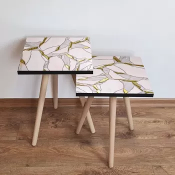 Set masute 2 piese, Leona, 2SHP107, Roz / Auriu / Gri imagine