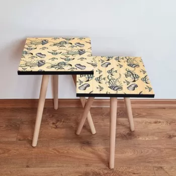 Set masute 2 piese, Leona, 2SHP11, Bej / Negru / Alb imagine