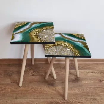 Set masute 2 piese, Leona, 2SHP111, Bej / Auriu / Verde / Alb imagine