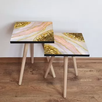 Set masute 2 piese, Leona, 2SHP113, Roz / Maro / Auriu / Alb imagine