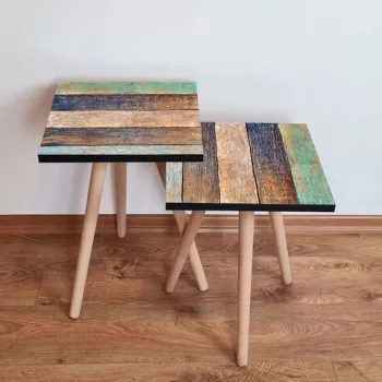 Set masute 2 piese, Leona, 2SHP115, Verde / Bleumarin / Maro / Bej imagine