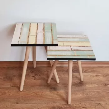 Set masute 2 piese, Leona, 2SHP117, Verde / Galben / Alb imagine