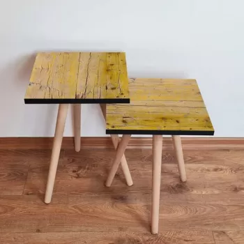 Set masute 2 piese, Leona, 2SHP127, Mustar / Maro imagine