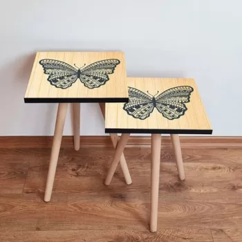 Set masute 2 piese, Leona, 2SHP13, Bej/Negru imagine