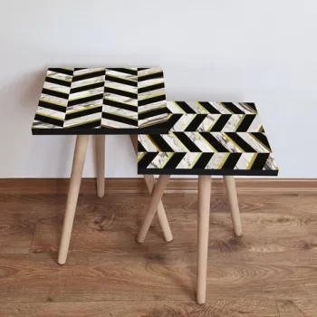 Set masute 2 piese, Leona, 2SHP132, Alb / Negru / Auriu imagine