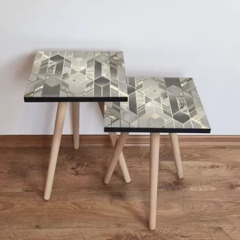 Set masute 2 piese, Leona, 2SHP134, Gri / Auriu imagine