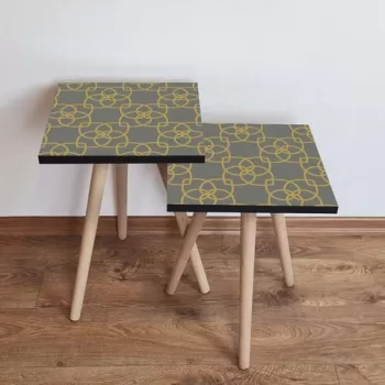 Set masute 2 piese, Leona, 2SHP135, Gri / Auriu imagine