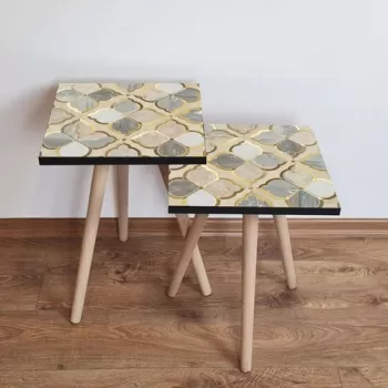 Set masute 2 piese, Leona, 2SHP136, Gri / Auriu / Bej / Alb imagine