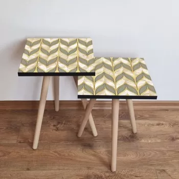 Set masute 2 piese, Leona, 2SHP137, Gri / Auriu / Bej / Alb imagine