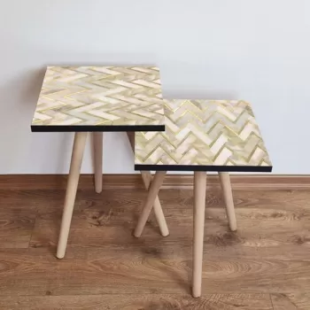 Set masute 2 piese, Leona, 2SHP138, Gri / Auriu / Bej / Alb imagine