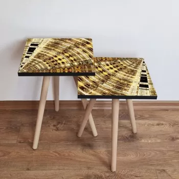 Set masute 2 piese, Leona, 2SHP142, Auriu / Maro / Bej / Negru imagine