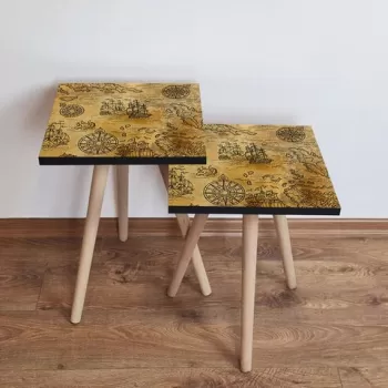 Set masute 2 piese, Leona, 2SHP145, Camel / Negru imagine