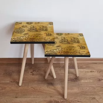 Set masute 2 piese, Leona, 2SHP146, Camel / Negru imagine