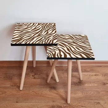 Set masute 2 piese, Leona, 2SHP150, Maro/Alb imagine