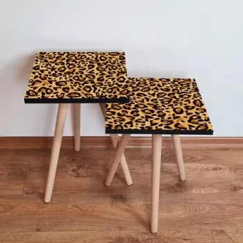 Set masute 2 piese, Leona, 2SHP151, Camel / Maro / Negru imagine