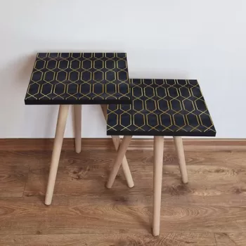 Set masute 2 piese, Leona, 2SHP154, Bleumarin / Auriu imagine