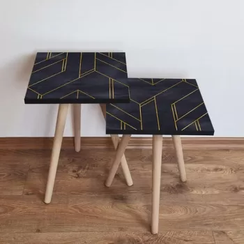 Set masute 2 piese, Leona, 2SHP156, Bleumarin / Auriu imagine