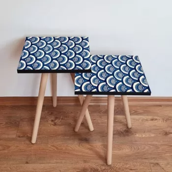 Set masute 2 piese, Leona, 2SHP157, Bleumarin / Albastru / Alb imagine