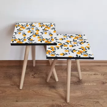 Set masute 2 piese, Leona, 2SHP158, Alb / Portocaliu / Verde imagine