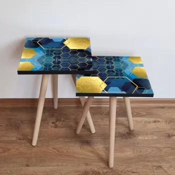 Set masute 2 piese, Leona, 2SHP160, Albastru / Bleumarin / Auriu imagine