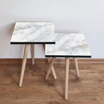 Set masute 2 piese, Leona, 2SHP161, Alb / Auriu / Gri imagine