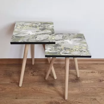 Set masute 2 piese, Leona, 2SHP163, Gri / Bej / Alb imagine