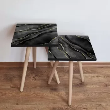 Set masute 2 piese, Leona, 2SHP164, Negru / Galben / Alb imagine